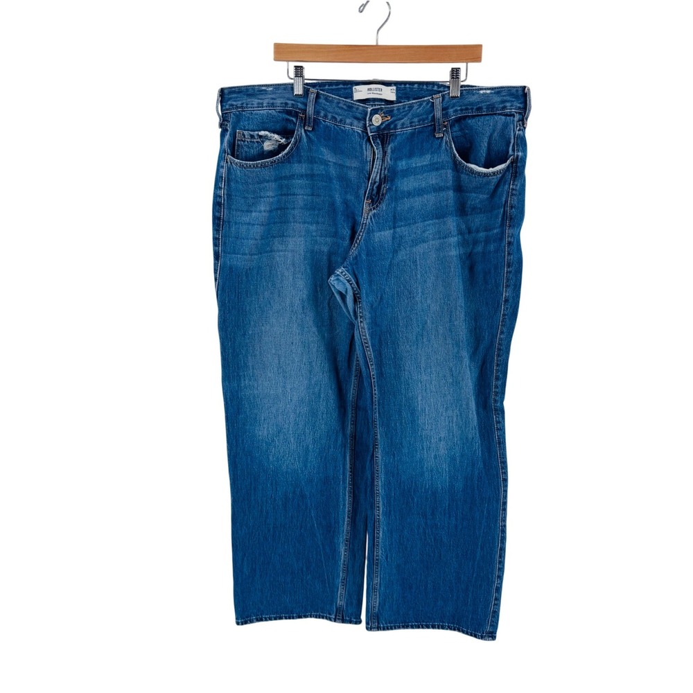 Hollister Low-Rise Baggy Jeans Blue 18L Y2K Skater Grunge Wide Leg Distressed